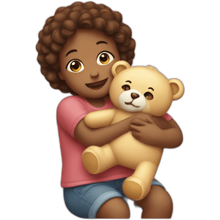 The baby hugs a teddy bear emoji