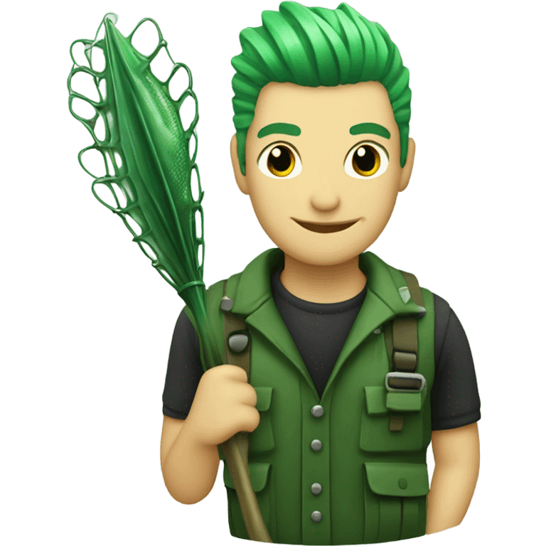 Green hair punk angler holding pike emoji