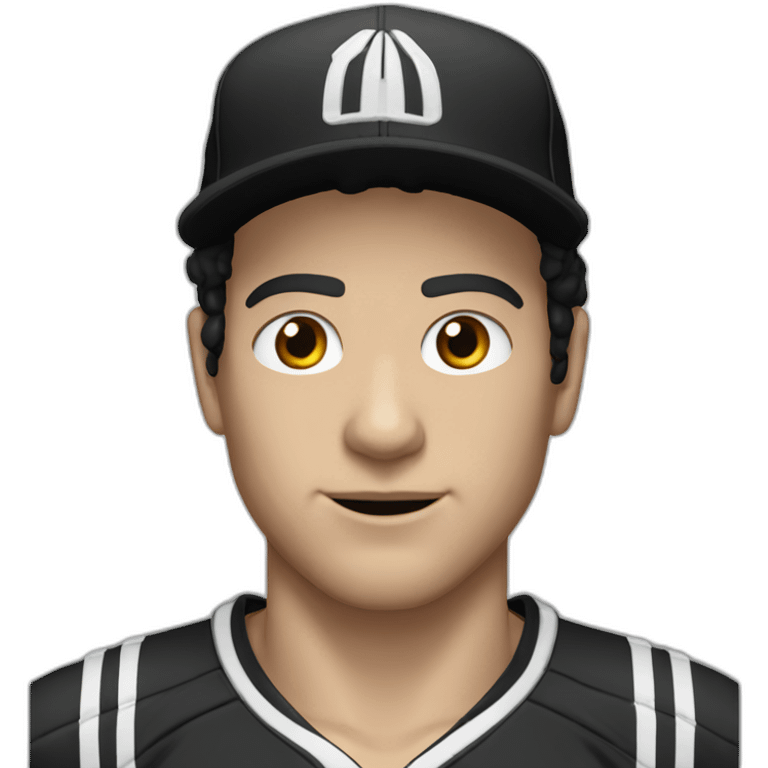 White Guy with blown eyes black hair and black adidas cap emoji