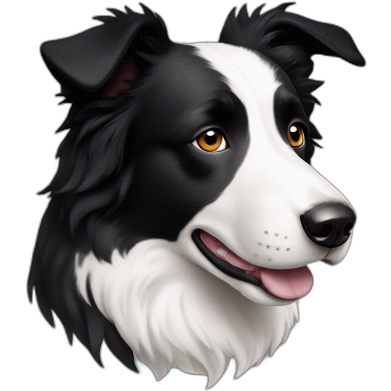 A black and white border collie with an asymetric white spot on his head emoji