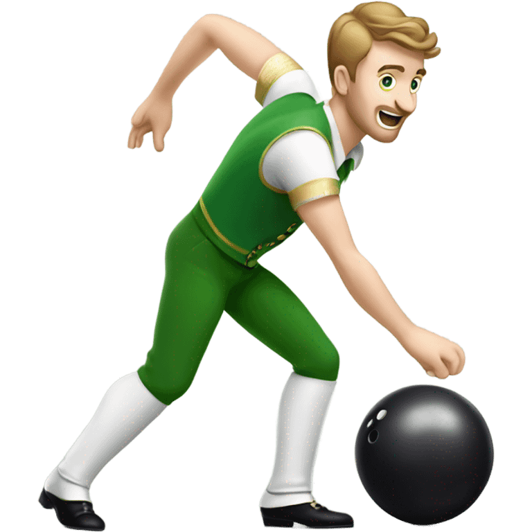 Irish male dancer bowling, in a standing, slightly bent over stance holding a bowling ball emoji