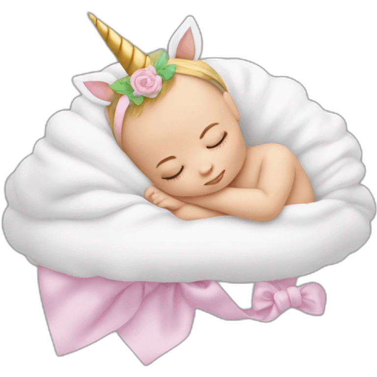 Sleeping white Newborn with unicorn headband emoji