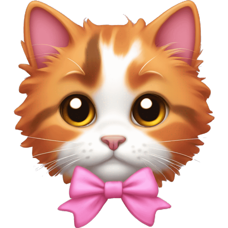 cute fluffy orange black calico cat with pink bow  emoji