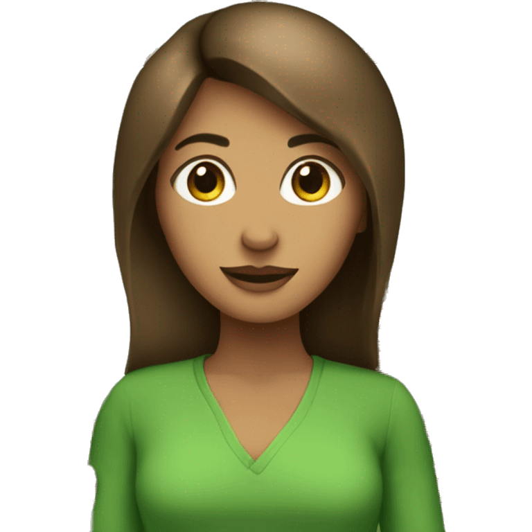 mujer de pelo marrón, ojos color verdes que se dedica al marketing digital emoji