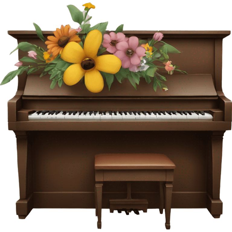 Brown piano with flowers painted on it emoji