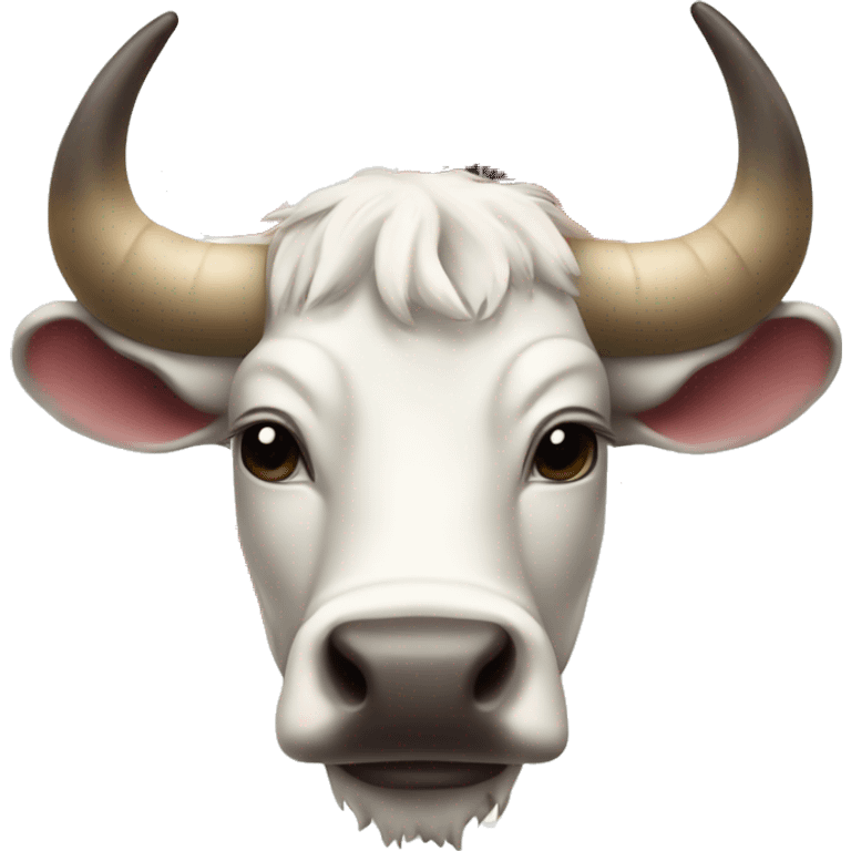 Realistic cute White Bull Ox with many poppies on big horns emoji