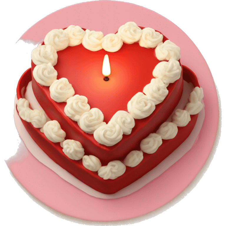 Red heart shaped birthday cake, top view, 4 candles emoji