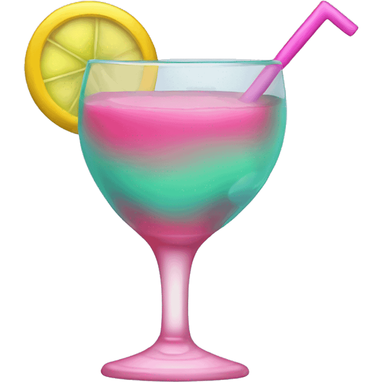 Bluish green cocktail with pink and yellow emoji