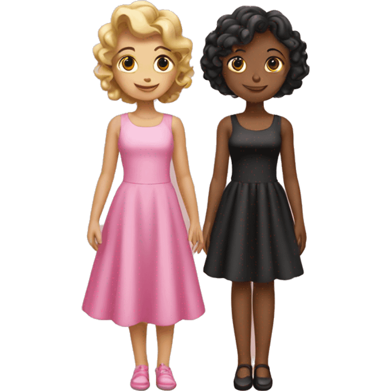 two girls in pink dress and in black dress emoji