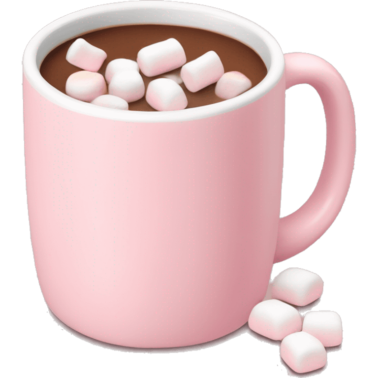 Pastel pink mug with hot coco and marshmallows  emoji