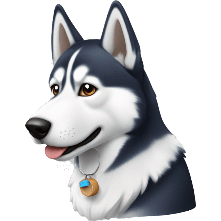 Husky blanco con un ojo azul y otro café y con una oreja negra emoji