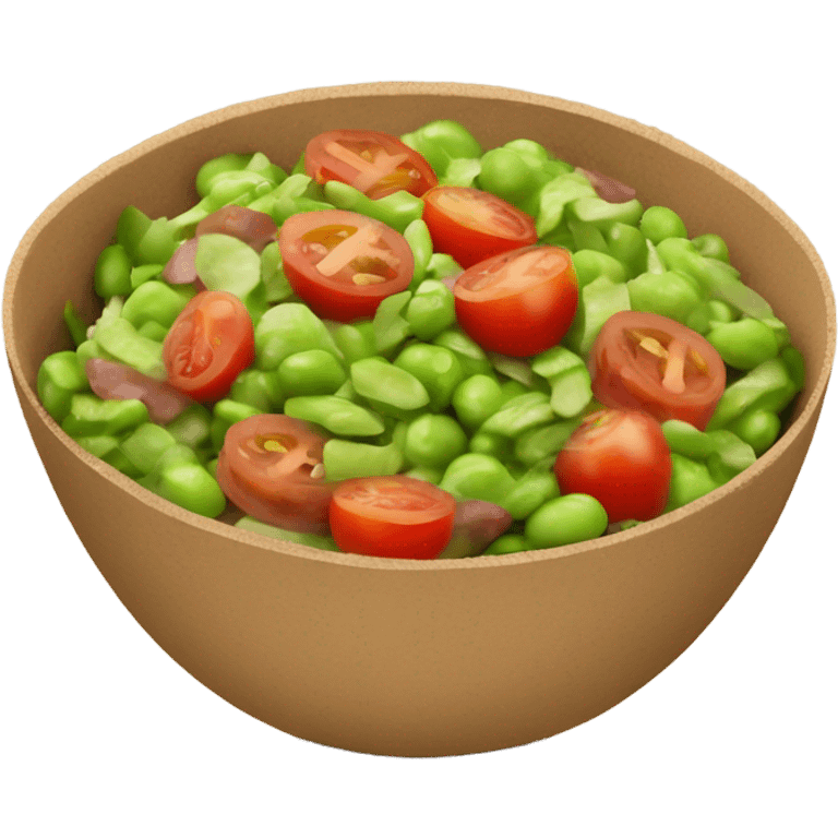 cardboard bowl with edamame salad meat and tomatoes emoji