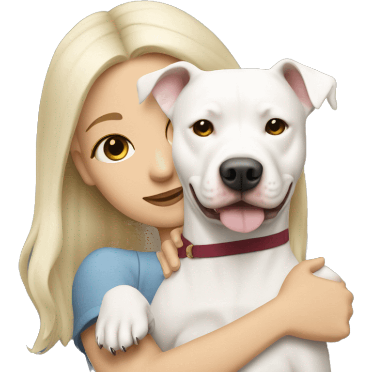 One ash blonde girl hugging white pitbull emoji