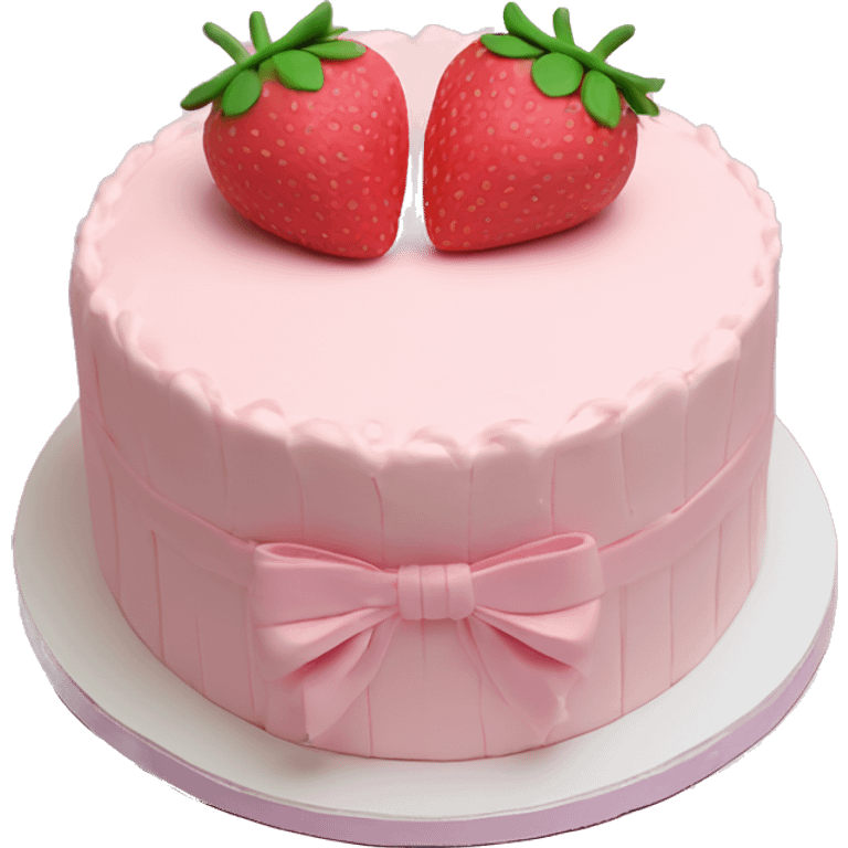 Light Pink strawberries and cream birthday cake with in bow emoji