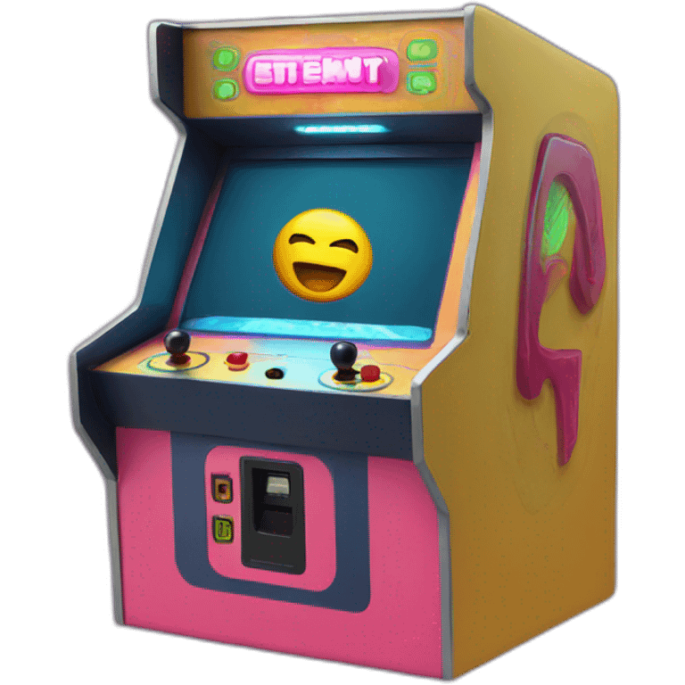 Arcade machine with face and laser gun emoji