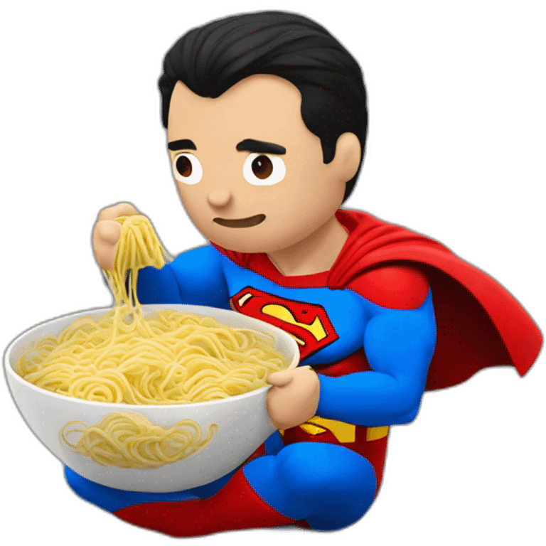 superman eating noodles，squatted on the ground emoji