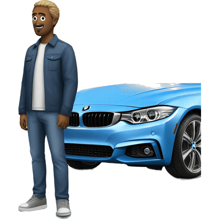 One man standing near blue bmw 4 series emoji