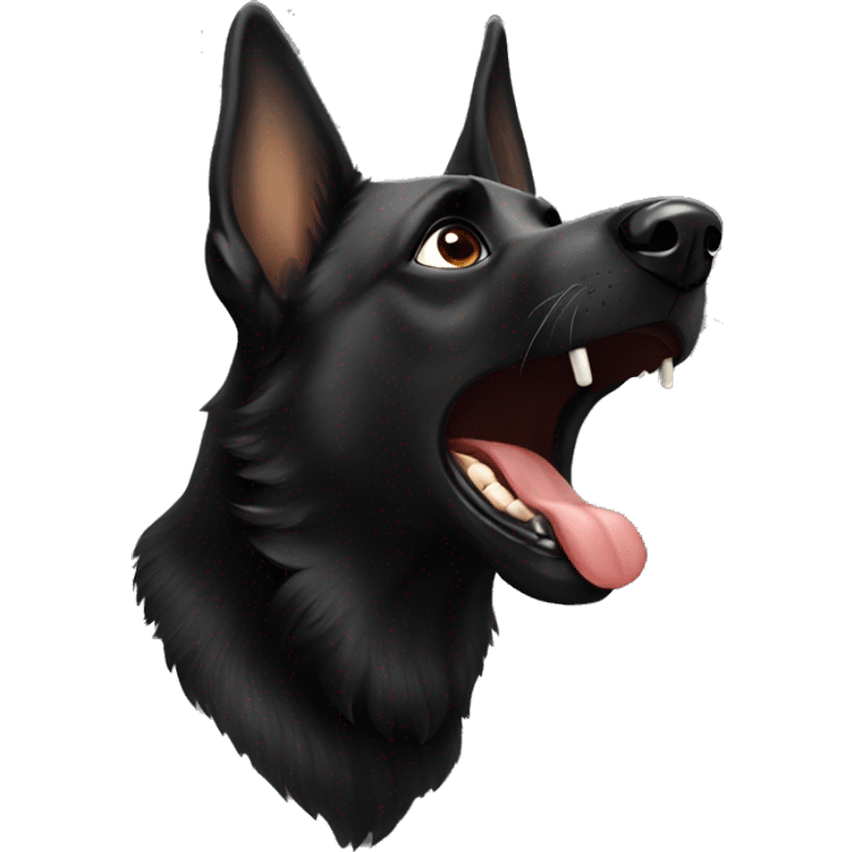 A black German shepherd barking emoji