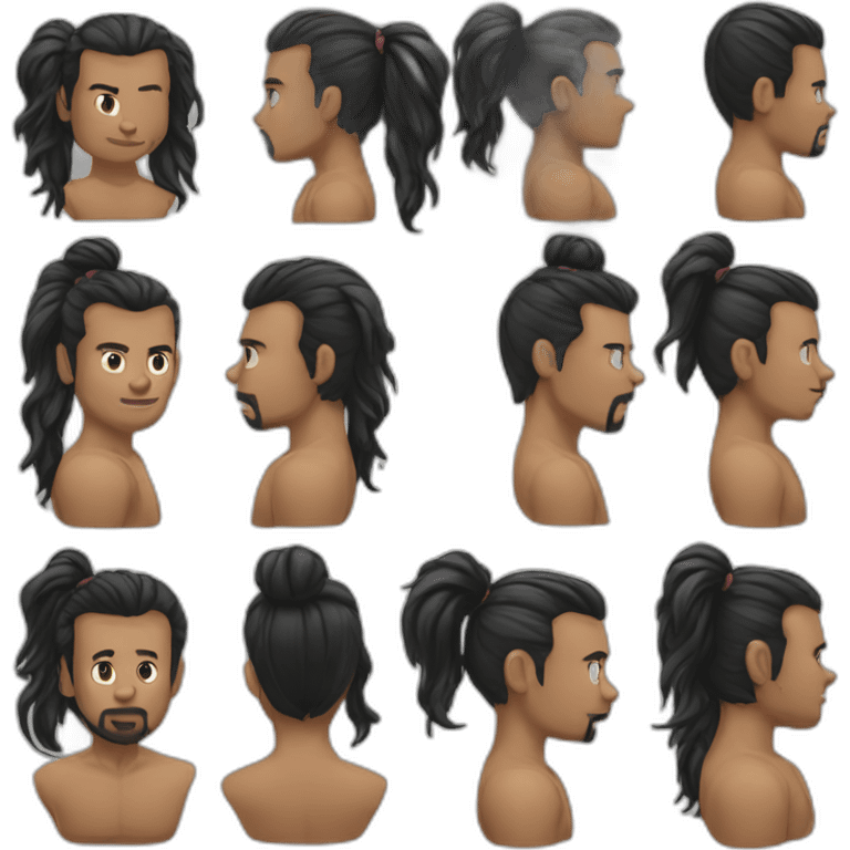 man bun black hair long bear emoji