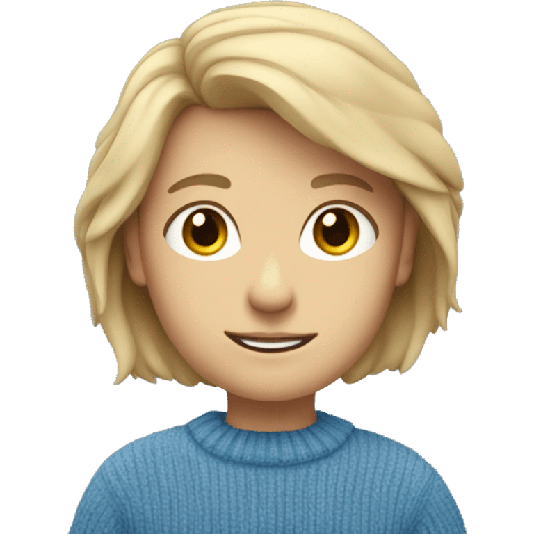 teacher with shoulder length hair, blue eyes, kind thin kinda chubby with a bright sweater on emoji