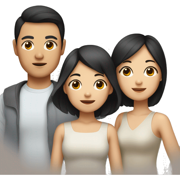 family of asian guy and girl with short dark hair and pug emoji