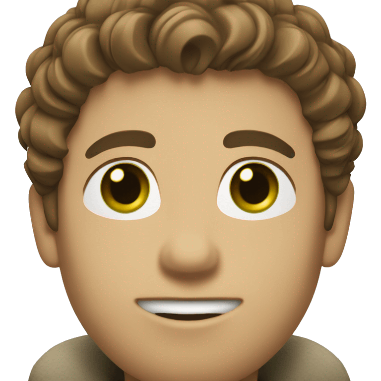 light-skinned man with green eyes and styled brown hair writing emoji