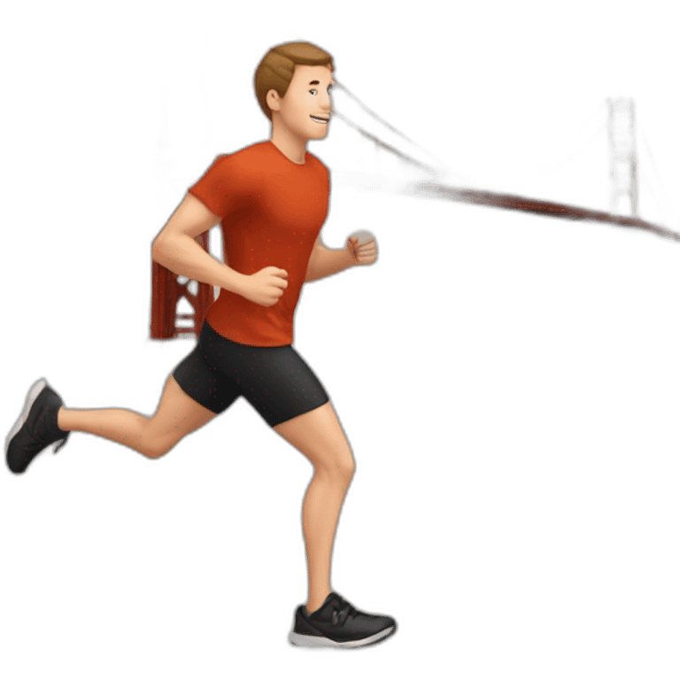 young white guy with brown hair jogging with san francisco golden gate bridge in the background emoji