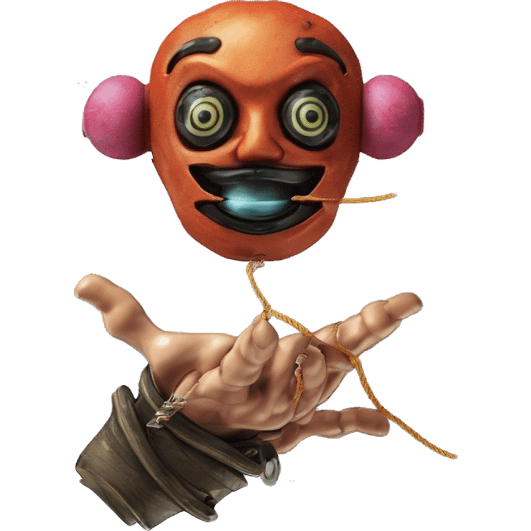 the hand of the puppeteer that holds the doll on strings tied to the fingers emoji