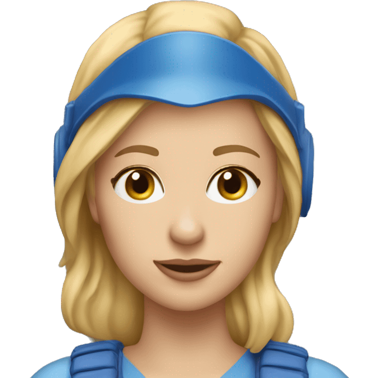 Pretty Honey blonde woman fair skin in blue helmet and blue flight jumpsuit  emoji