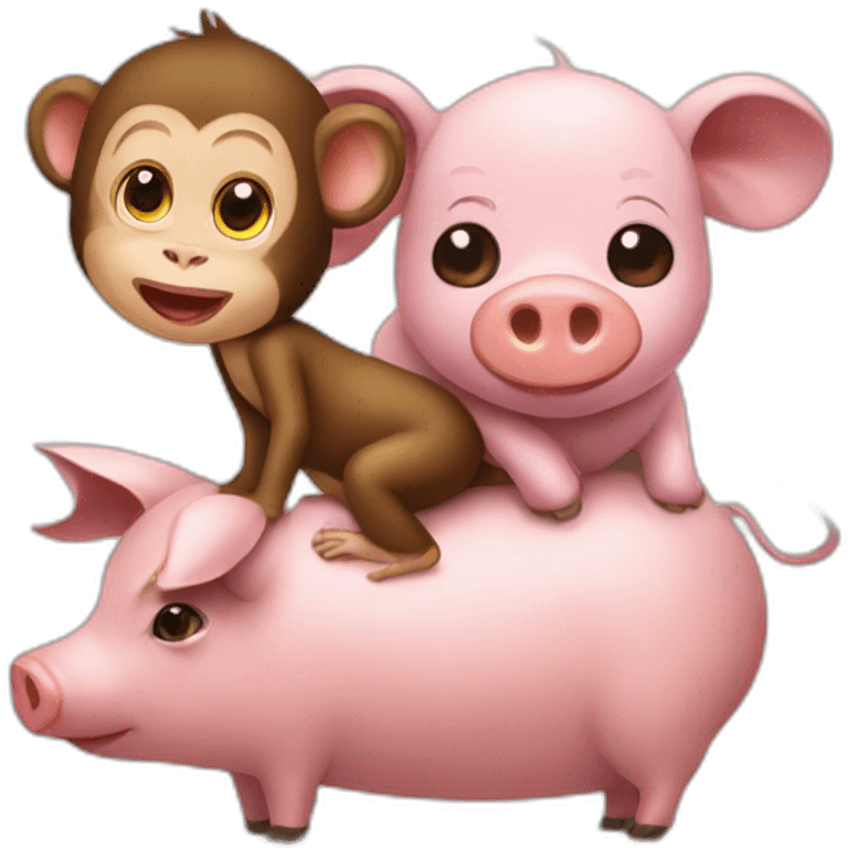 baby monkey riding on a pig backwards emoji