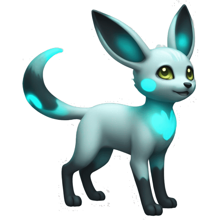 White Shiny Pastel Umbreon with glowing cyan markings full body emoji