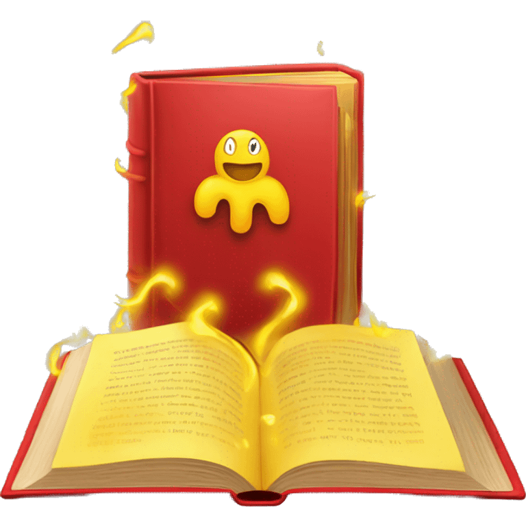 Red powerful Book with magic around yellow emoji