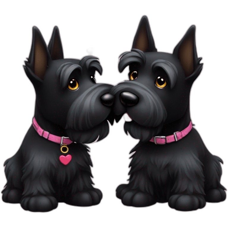 Senior Two black Scottish terrier kissing emoji