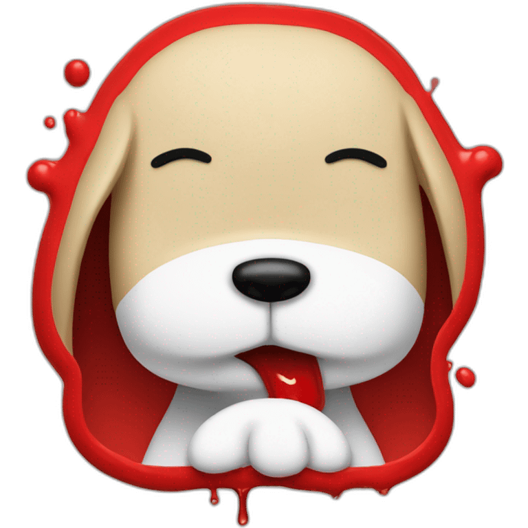 Snoopy with red juice on face dripping from mouth, angry emoji