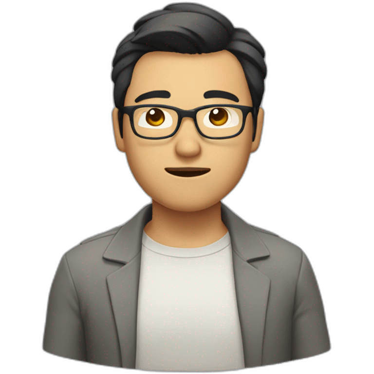 heavy asian guy with shoulder length hair wearing spectacles winking emoji