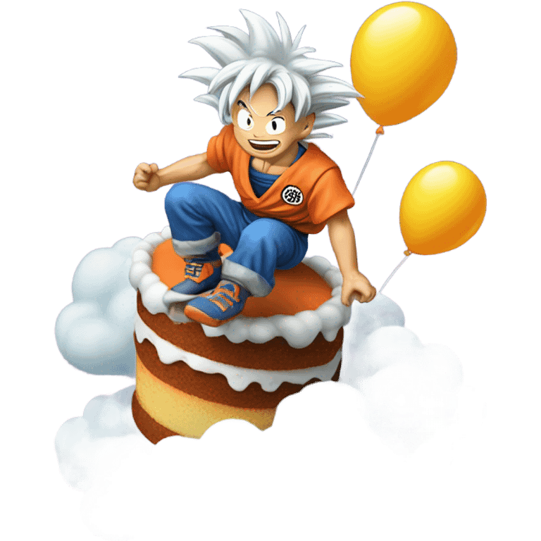 Happy birthday cake riding a cloud like goku emoji