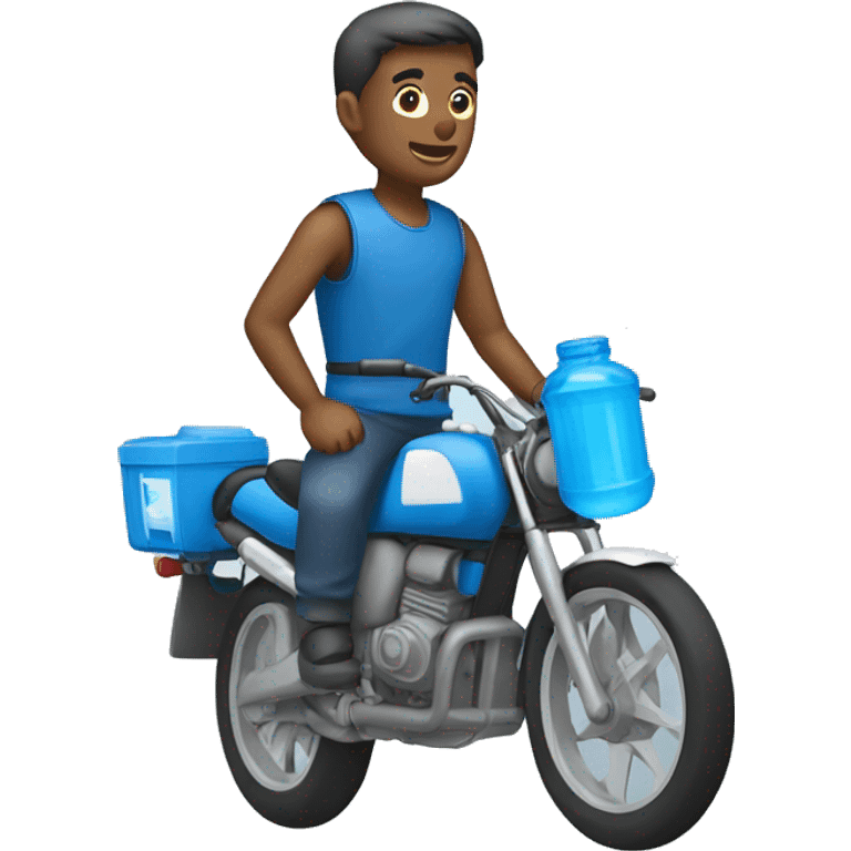 man in a blue Moto delivering water bottles (side view) emoji