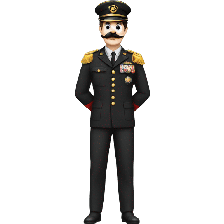 man with charlie chaplin moustache army clothes and red wristband emoji