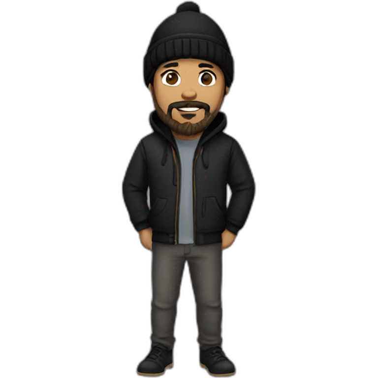 guy black hoodie light brown skin fishing beanie and mustache and beard black hair emoji