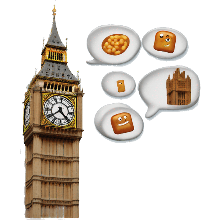 Big Ben and the Houses of Parliament, covered in baked beans emoji