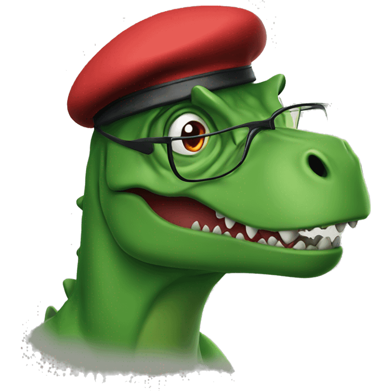 Angry Green Trex wearing red beret and eyeglasses  emoji