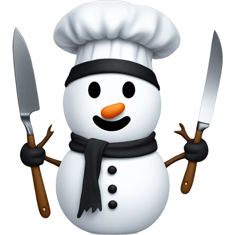 snowman with chefs hat and kitchen knife emoji