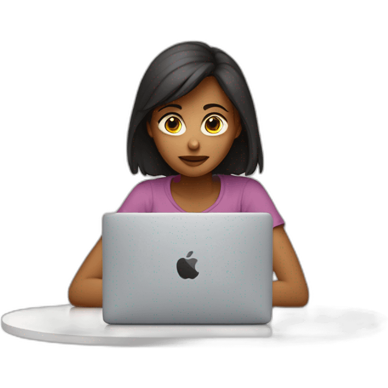 the girl is sitting at her macbook and is staring at it intently emoji