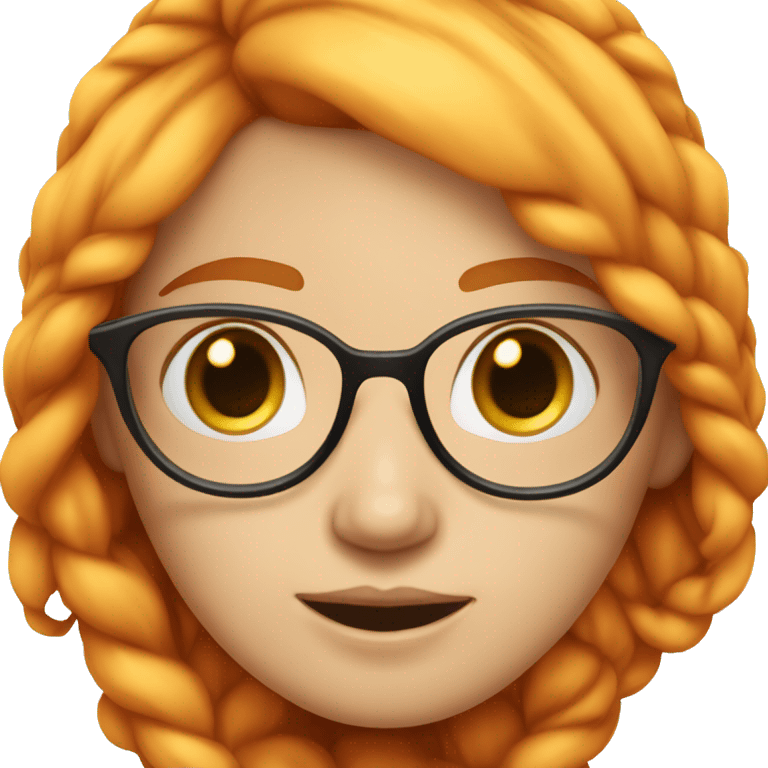 girl with her hair tied on both sides, orange hair, white skin, with a crooked glasses on her face emoji