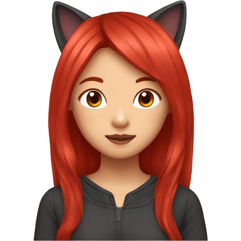 2 Asian girl with red long hair with cat ears emoji