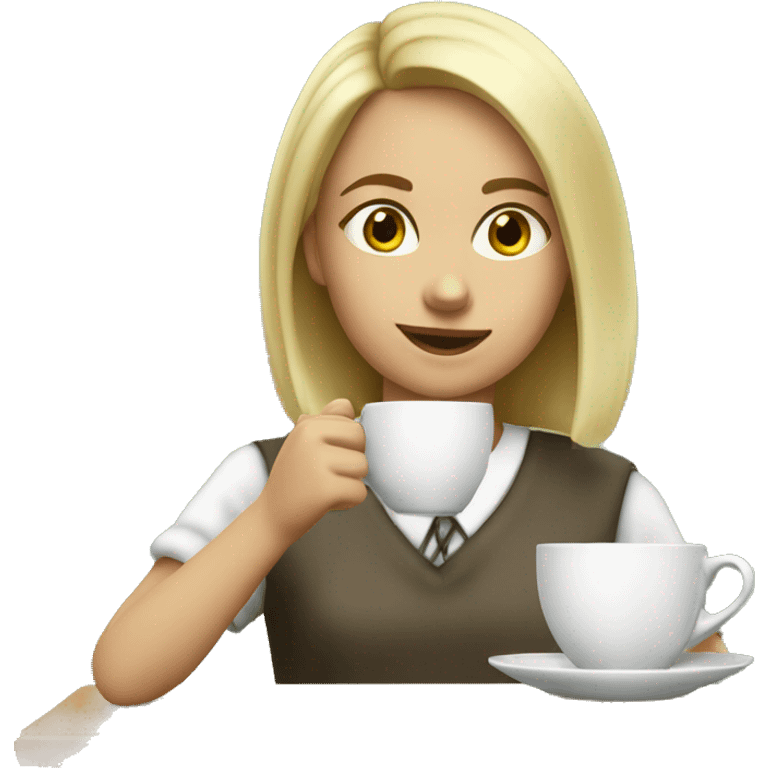 schoolgirl blonde drinks tea emoji