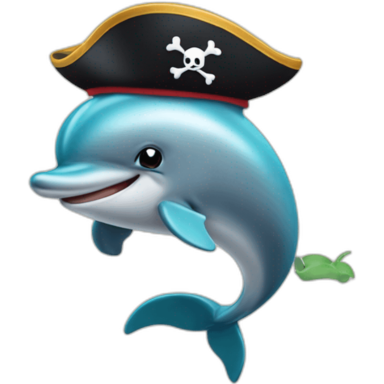 dolphin is wearing a tiny pirate hat and doing a flip. emoji