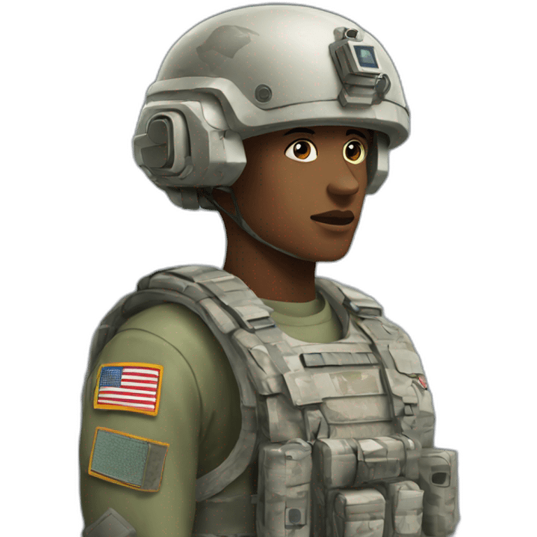 AI senior looking at military tech emoji