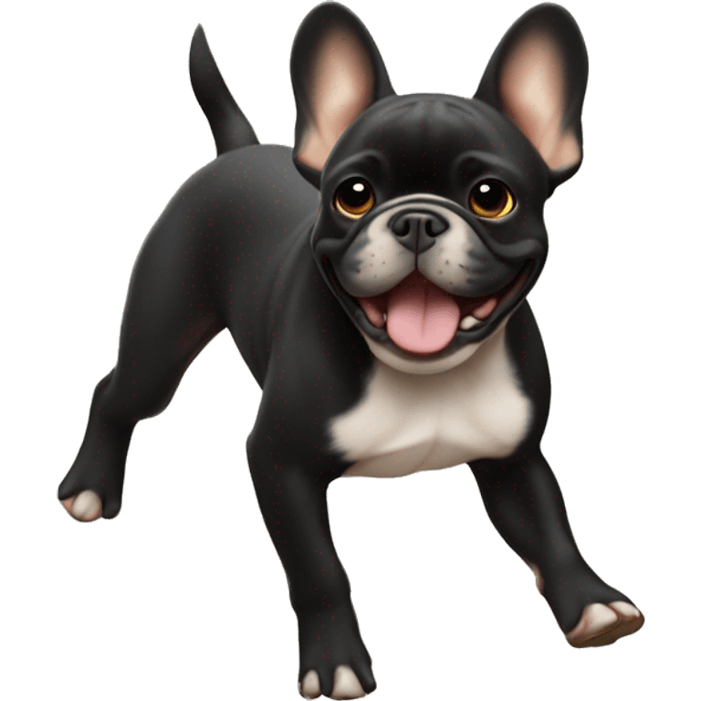 Black and tan colored French bulldog dancing emoji