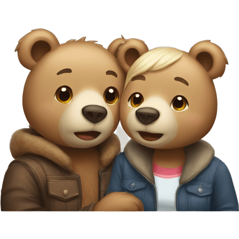 a male bear and a female bear kissing emoji